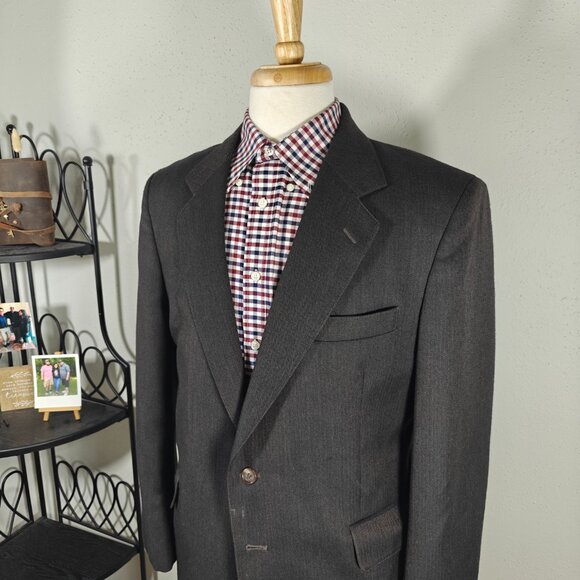 English Manor Mens Sport Coat Blazer Two Button Brown Herringbone Wool Blend 42R - Picture 5 of 16
